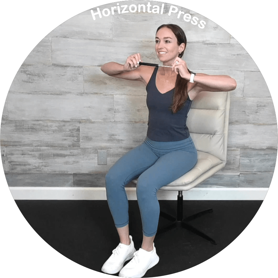 Woman performing the seated Horizontal Press while holding both IsoTone handles